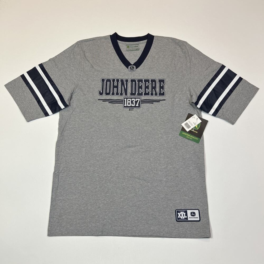 John Deere Jersey Shirt Mens Large Gray Football Style Graphic Tee NWT